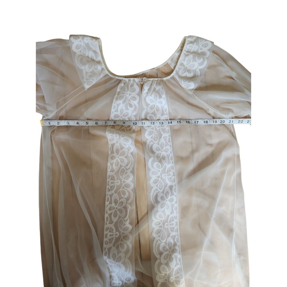 Vintage Sheer Ivory Peignoir Robe Angel Lace Trim Bridal Ethereal Ruffle Dainty - Picture 8 of 9